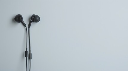 Obraz premium Earbuds or headphones without wires on a white backdrop Space for text and technology idea