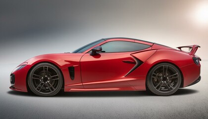 A vibrant red sports car, showcasing its aerodynamic shape and glossy surface, set against a plain gray background to emphasize its dynamic lines.