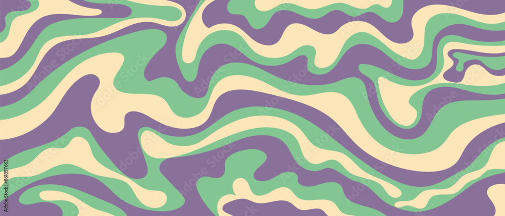 Wall mural trendy vector background in retro 70s,60s style. abstract horizontal background with waves. vector i