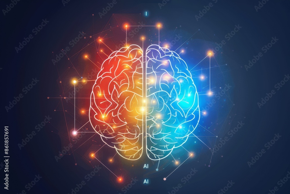 Poster glowing ai brain with neural connections, representing advanced cognitive technology