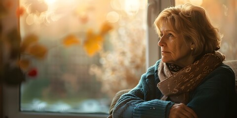 An elderly widow at home on International Widows Day reflecting on loneliness. Concept Loneliness, International Widows Day, Elderly, Reflection, Home