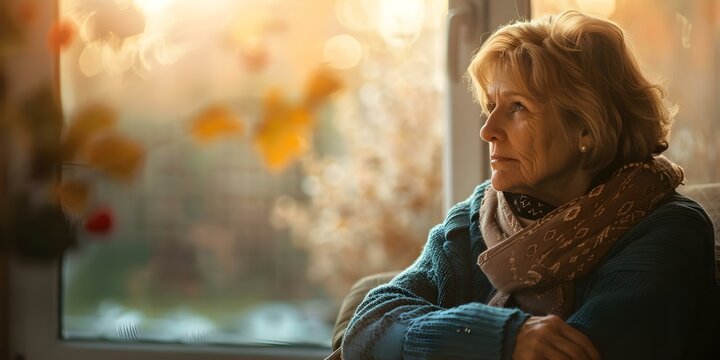 An elderly widow at home on International Widows Day reflecting on loneliness. Concept Loneliness, International Widows Day, Elderly, Reflection, Home - Powered by Adobe