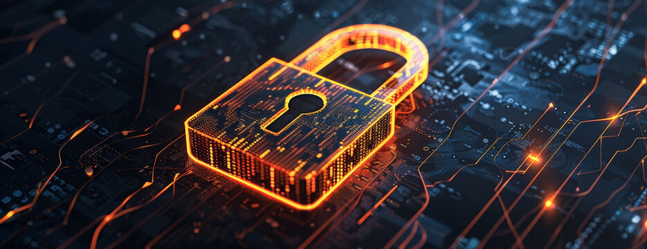fondo abstracto de un candado virtual entre redes y conexiones de internet.Concepto seguridad y tecnologia