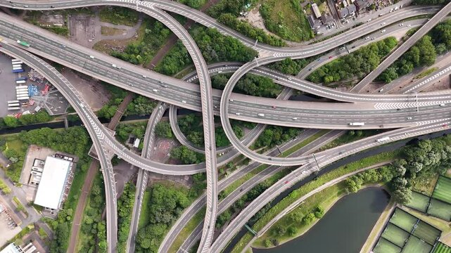 Drone Shot of Spaghetti Junction, Birmingham, M6 Motorway