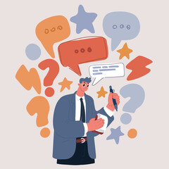 Carton vector illustration of consultant writing down diagnosis in his note