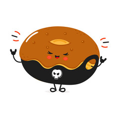 Chocolate Doughnut heavy metal character. Vector hand drawn cartoon kawaii character illustration icon. Isolated on white background. Doughnut character concept