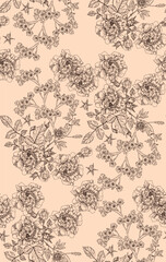 Wildflowers and roses pattern in vintage style for packaging, fabric, wallpaper