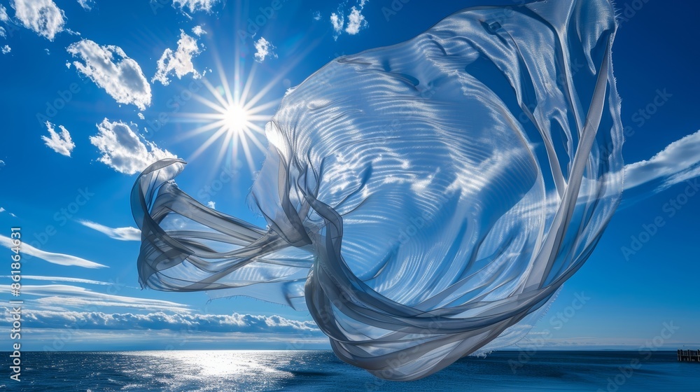 Poster loose ends whip and twist in the breeze as if the fabric is trying to escape the dock and soar into 