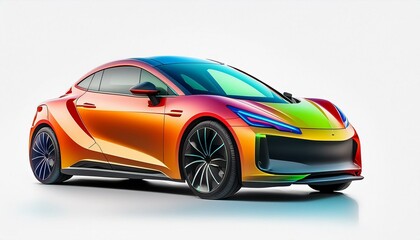 A compact, urban electric car in a bright color, showcasing its modern design and eco-friendly...