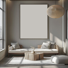 Aesthetic neoclassic room interior design. Mockup picture frames. Moldings and mock up poster on the walls. Copy space. Clean classic apartment for decoration. Neutral colors.