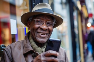 A pensioner enjoying the new smartphone.