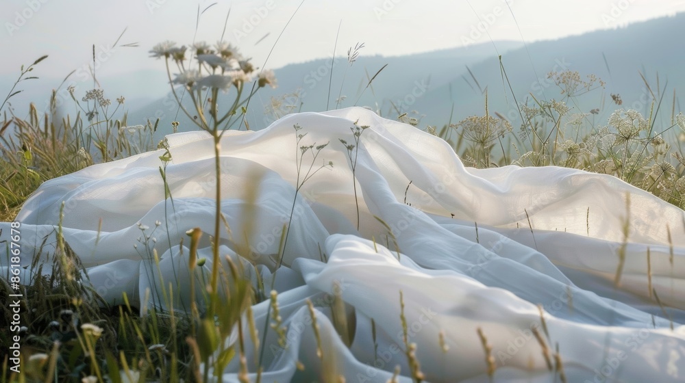 Poster the soft fabric blends seamlessly with the natural landscape creating a sense of harmony in the mead