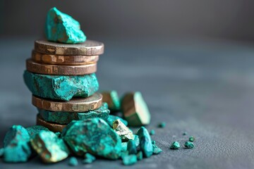 Investment loss and price falling in the turquoise. Plummeting values