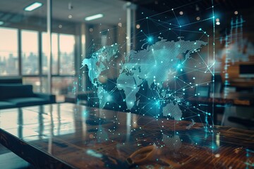 modern conceptual virtual coding concept on a contemporary furnished office background