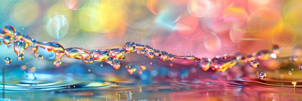Poster lively abstract image of colorful rainbow water splashes and bubbles blending in a dynamic compositi