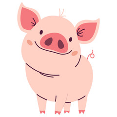 Flat vector illustration in a simple children's style. Cute pig on white background . Vector illustration