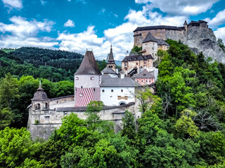 Aerial view of Orava Castle in Slovakia using a drone