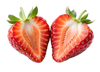 Strawberries isolated. Two halves of strawberries on a white background.