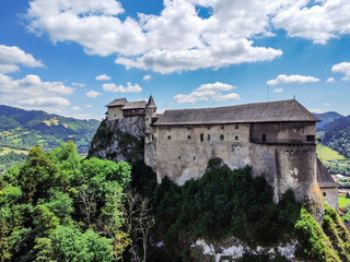 Aerial view of Orava Castle in Slovakia using a drone