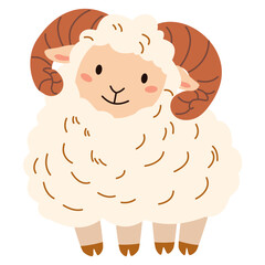 Flat vector illustration in a simple children's style. Cute lamb on white background . Vector illustration