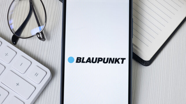 New York, USA - 21 June 2024: Blaupunkt Logo on Phone Screen, Company Icon