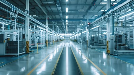 Obraz premium High-tech factory dedicated to producing EV battery components on a sleek modern floor. EV Battery Components Production Line