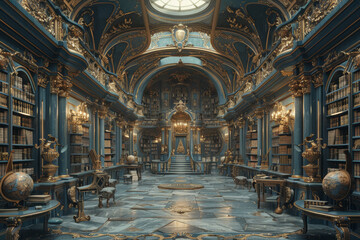 Fototapeta premium An ancient library filled with towering bookshelves and mystical tomes. Concept of knowledge and mystery. Generative Ai.