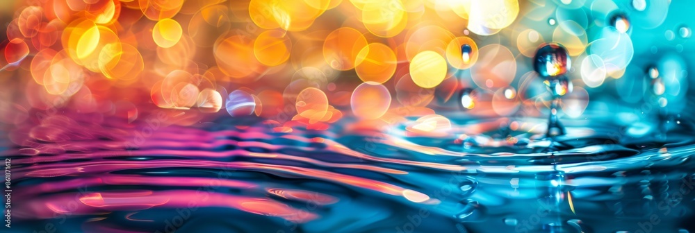 Aufkleber vibrant droplets are creating ripples in colorful water, showing a dynamic and captivating movement