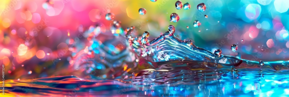 Poster lively abstract image of colorful rainbow water splashes and bubbles blending in a dynamic compositi