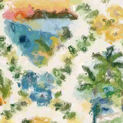 Fototapeta premium Oil painting and various flowers, cats, dogs, lotus leaves, roses, peonies, chrysanthemums, beautiful