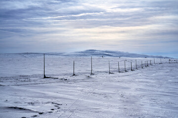 posts marking the hiking trail during winter  in the Giant Mountains