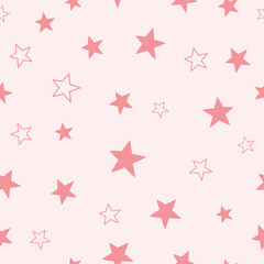 Seamless pattern with stars. Vector illustration on pink background. It can be used for wallpapers, wrapping, cards, patterns for clothes.