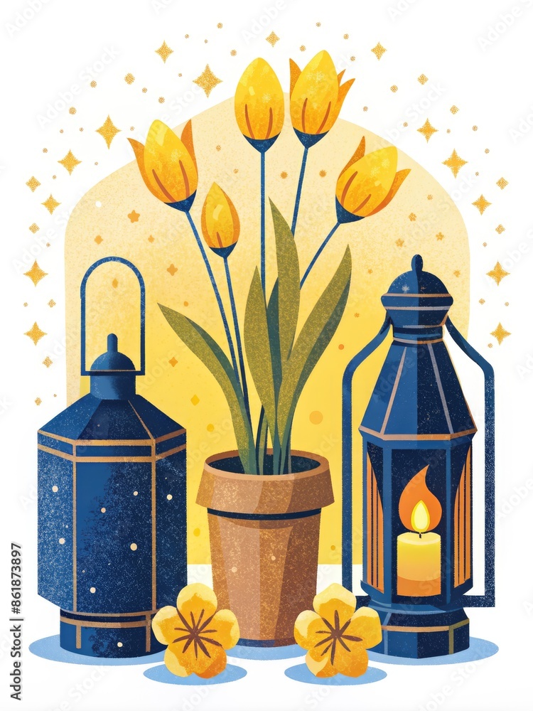 Canvas Prints Decorative lanterns and yellow flowers.