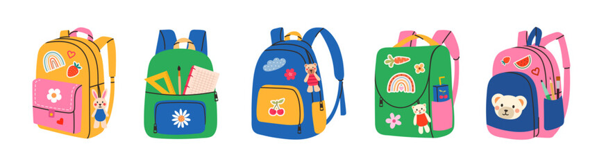 Set of school vector backpacks with school supplies