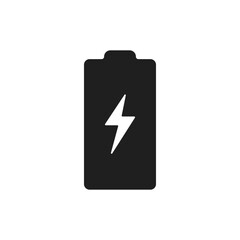 Black battery charging icon on white background.