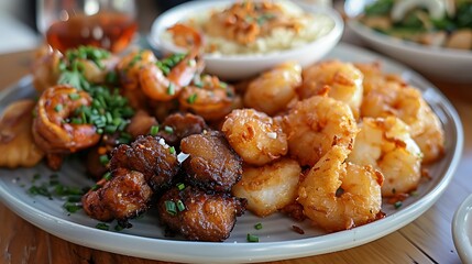  A plate of breaded and fried chicken bites, served with a side of coleslaw.