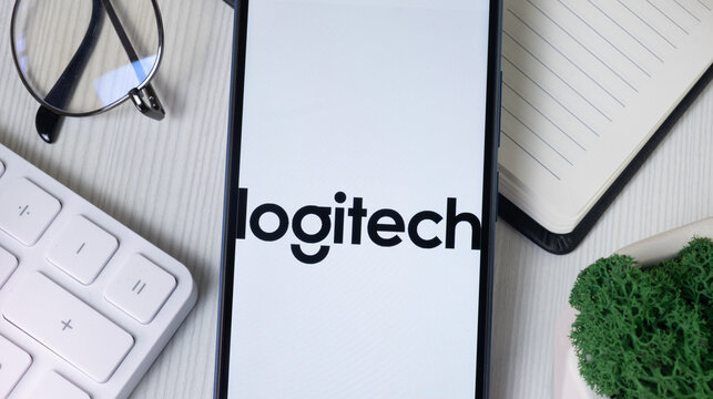 New York, USA - 21 June 2024: Logitech Logo on Phone Screen, Company Icon