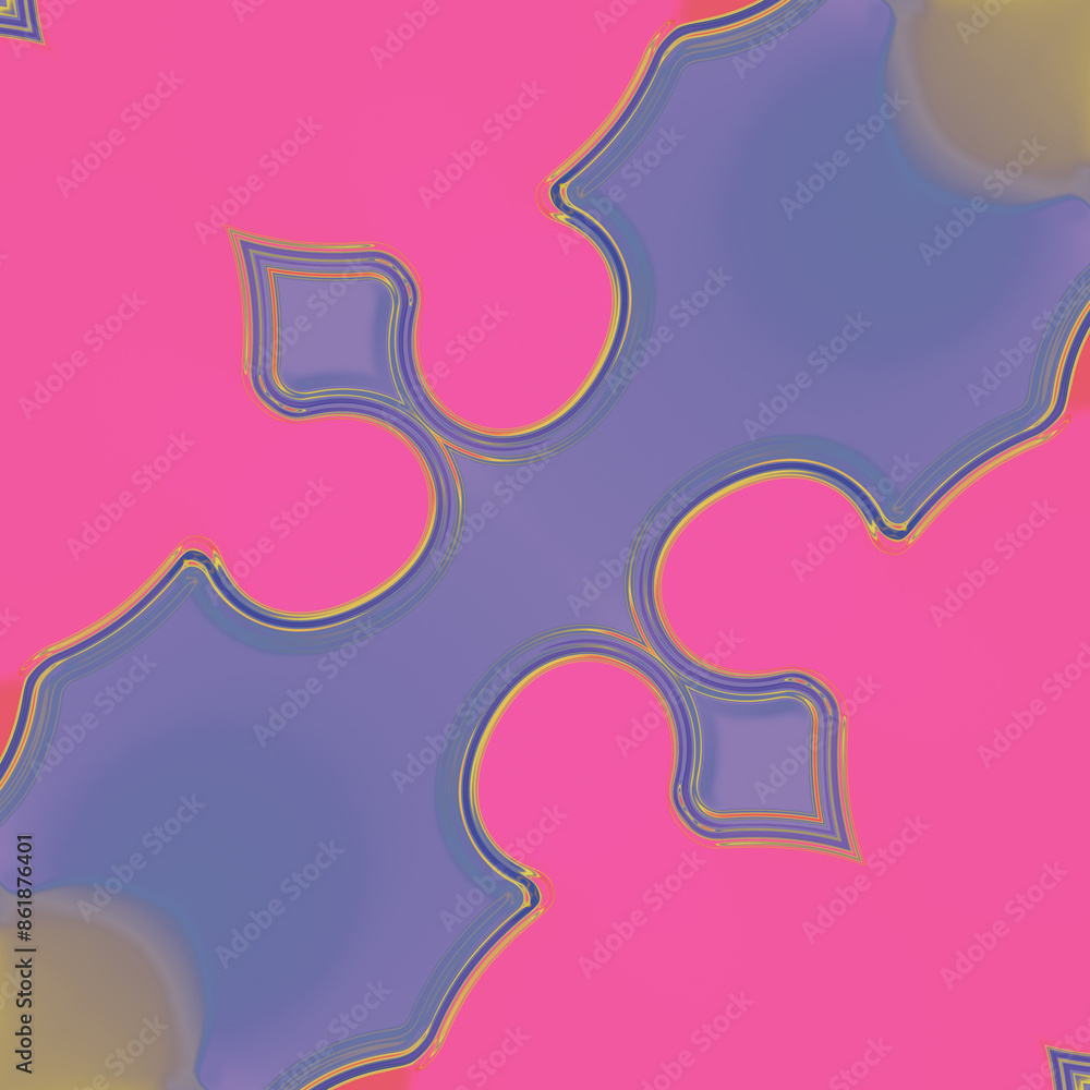 Aufkleber Digital illustration in abstract style. Organic shapes in light pink color on purple background. 3d rendering