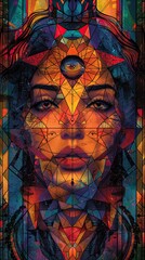 Obraz premium A woman's face is shown in a colorful, abstract style