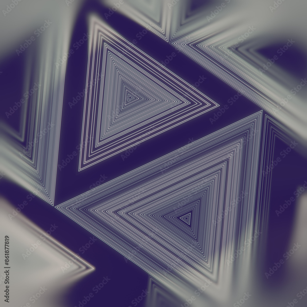 Poster Triangular geometric pattern of light stripes on dark purple background. 3d rendering illustration