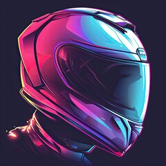 Fototapeta premium A helmet with a neon blue and pink background