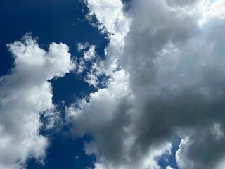 Clear Blue Sky with Fluffy White Clouds. Natural Landscape with Serene and Peaceful Atmosphere.