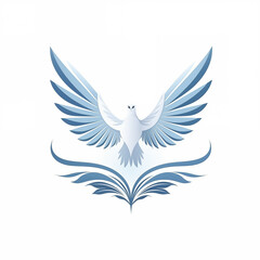 Fototapeta premium Blue bird with wings on a white background.