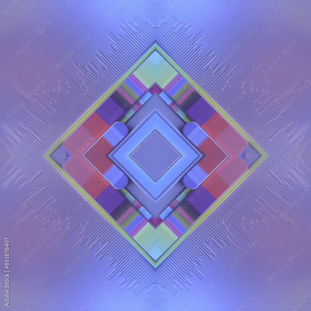 Aufkleber Symmetrical design with a central object resembling a geometric diamond pattern. 3d rendering digital illustration