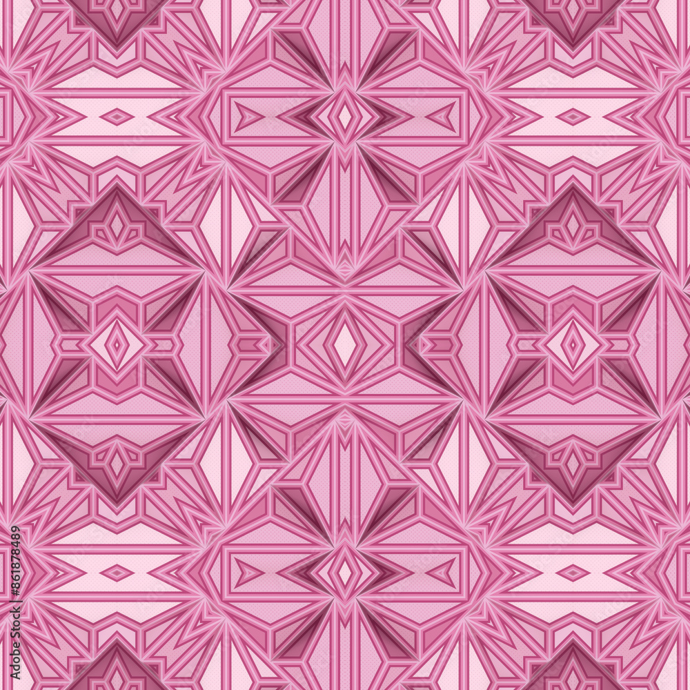 Poster Bright pink geometric shapes symmetrical pattern. 3d rendering digital illustration
