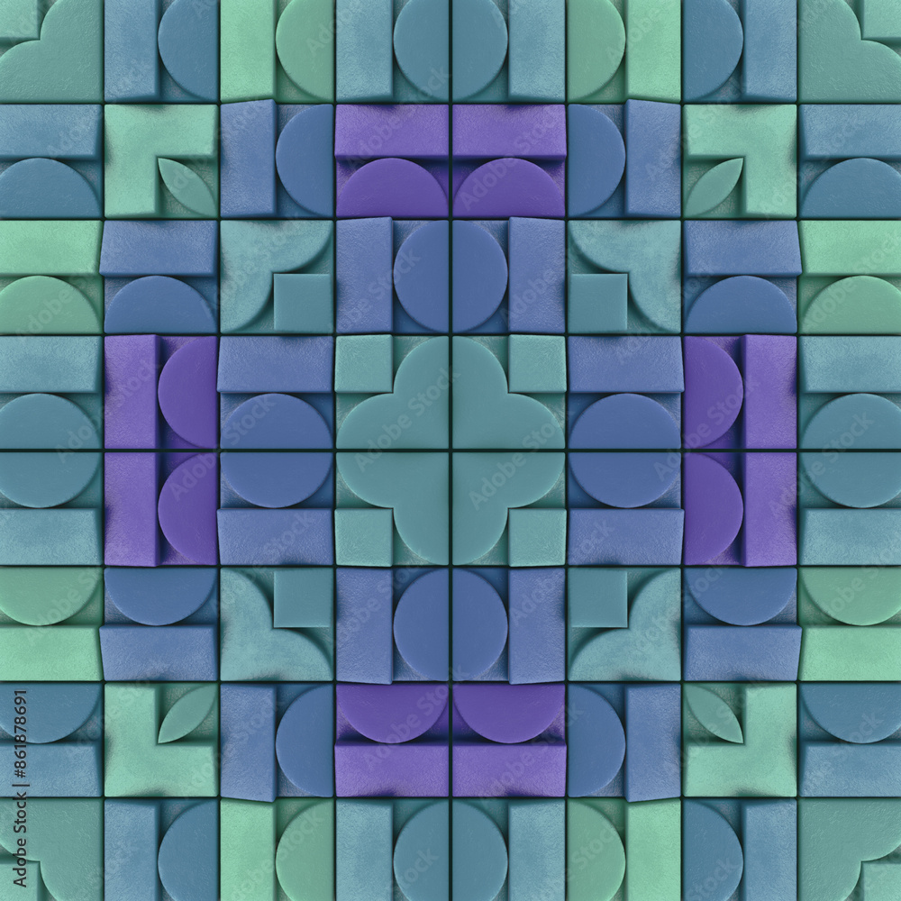 Leinwandbilder Digital illustration of a mosaic pattern consisting of different shapes and colors. 3d rendering
