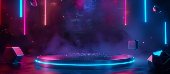 3d illustration rendering of gamer technology futuristic cyberpunk sci-fi display podium, gaming scifi stage pedestal abstract background
