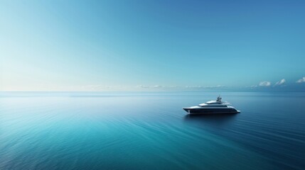 Obraz premium Luxurious yacht sailing on calm, clear blue sea against a serene horizon, symbolizing relaxation and adventure.