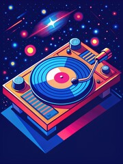 Obraz premium Vibrant DJ turntable with colorful lights.