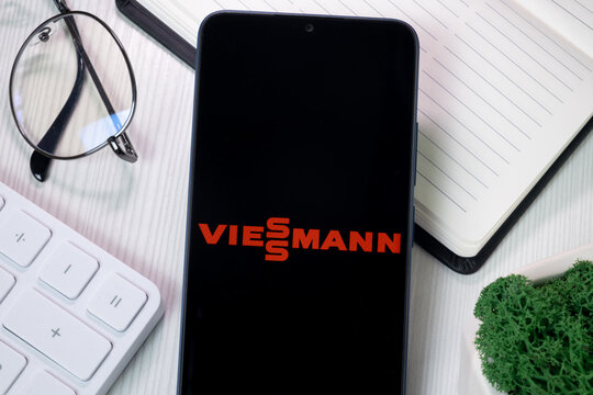 New York, USA - 21 June 2024: Viessmann Logo on Phone Screen, Company Icon